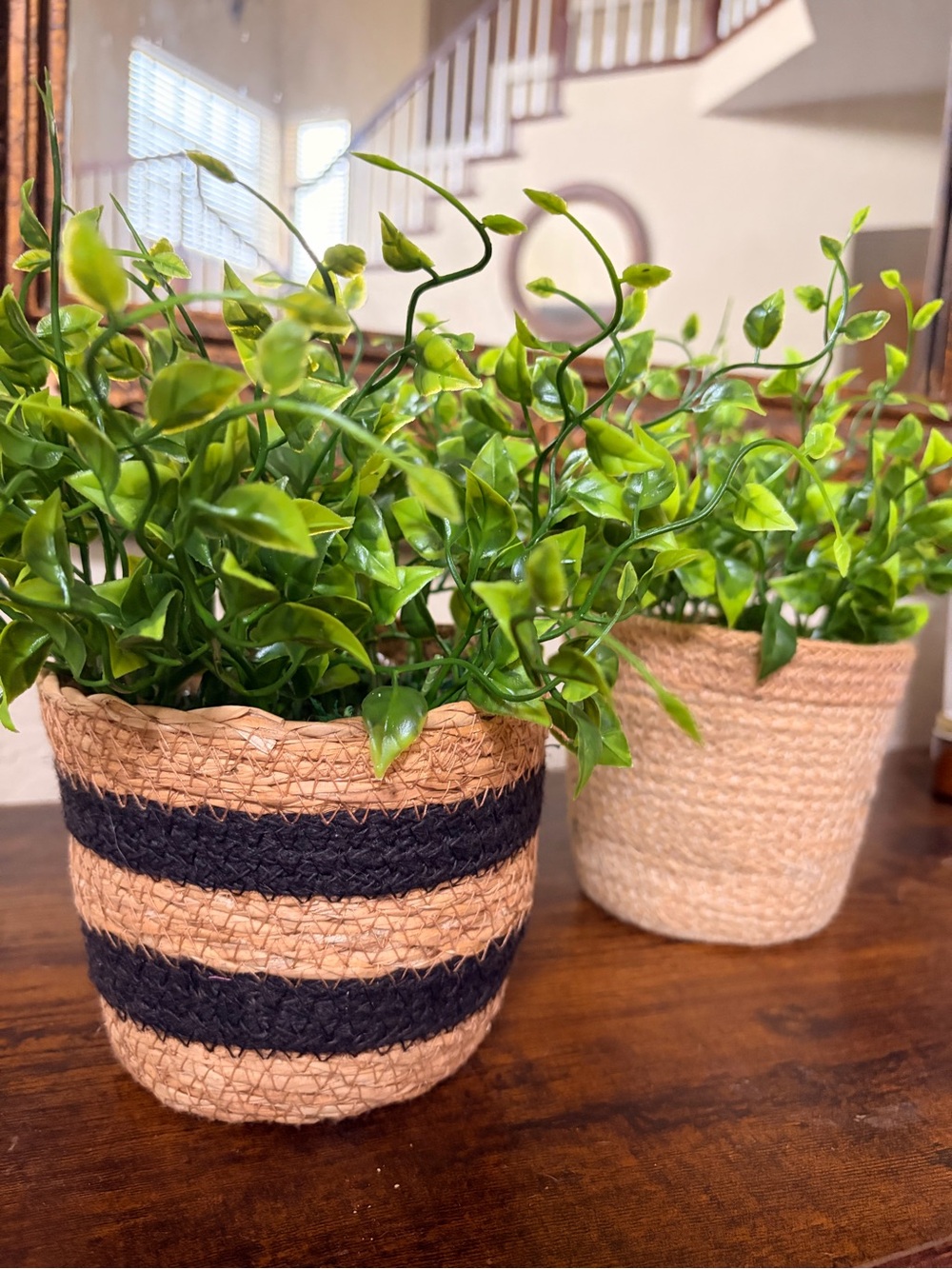 Natural Jute Decorative Planter Basket with Black Stripe - Home Accents